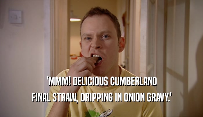 'MMM! DELICIOUS CUMBERLAND FINAL STRAW, DRIPPING IN ONION GRAVY.' 