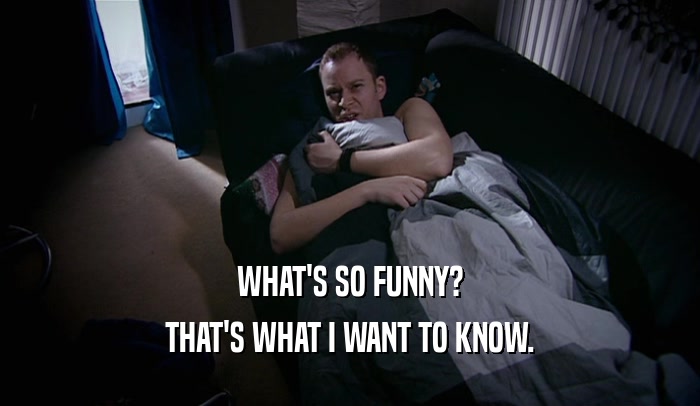 WHAT'S SO FUNNY? THAT'S WHAT I WANT TO KNOW. 