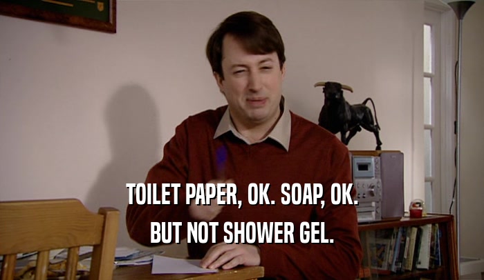 TOILET PAPER, OK. SOAP, OK. BUT NOT SHOWER GEL. 