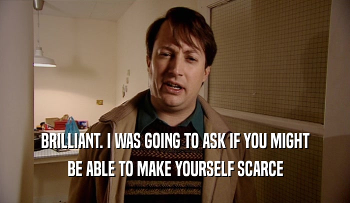 BRILLIANT. I WAS GOING TO ASK IF YOU MIGHT BE ABLE TO MAKE YOURSELF SCARCE 