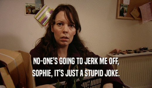 NO-ONE'S GOING TO JERK ME OFF, SOPHIE, IT'S JUST A STUPID JOKE. 