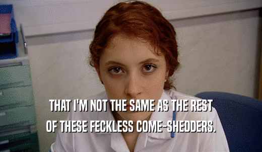 THAT I'M NOT THE SAME AS THE REST OF THESE FECKLESS COME-SHEDDERS. 