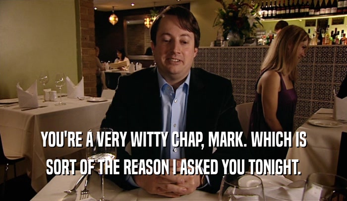 YOU'RE A VERY WITTY CHAP, MARK. WHICH IS SORT OF THE REASON I ASKED YOU TONIGHT. 