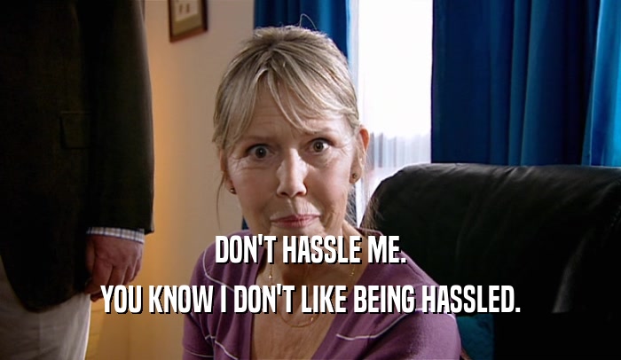 DON'T HASSLE ME. YOU KNOW I DON'T LIKE BEING HASSLED. 