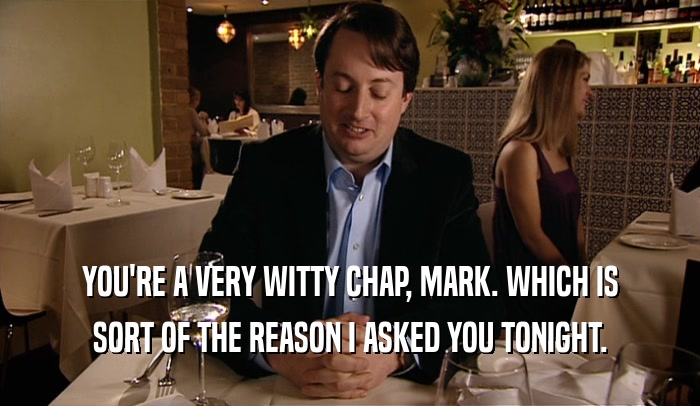 YOU'RE A VERY WITTY CHAP, MARK. WHICH IS SORT OF THE REASON I ASKED YOU TONIGHT. 
