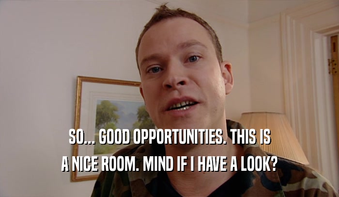 SO... GOOD OPPORTUNITIES. THIS IS A NICE ROOM. MIND IF I HAVE A LOOK? 