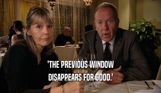 'THE PREVIOUS WINDOW DISAPPEARS FOR GOOD.' 