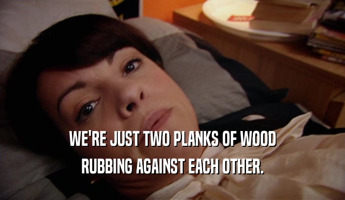 WE'RE JUST TWO PLANKS OF WOOD
 RUBBING AGAINST EACH OTHER.
 
