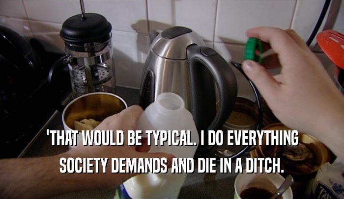 'THAT WOULD BE TYPICAL. I DO EVERYTHING SOCIETY DEMANDS AND DIE IN A DITCH. 