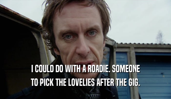 I COULD DO WITH A ROADIE. SOMEONE TO PICK THE LOVELIES AFTER THE GIG. 