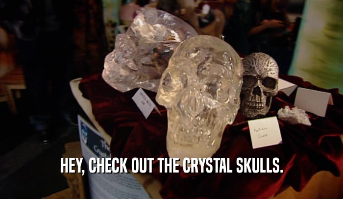 HEY, CHECK OUT THE CRYSTAL SKULLS.
  