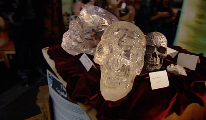 HEY, CHECK OUT THE CRYSTAL SKULLS.  