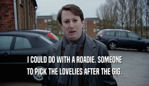 I COULD DO WITH A ROADIE. SOMEONE TO PICK THE LOVELIES AFTER THE GIG. 