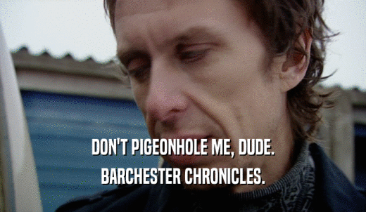 DON'T PIGEONHOLE ME, DUDE. BARCHESTER CHRONICLES. 