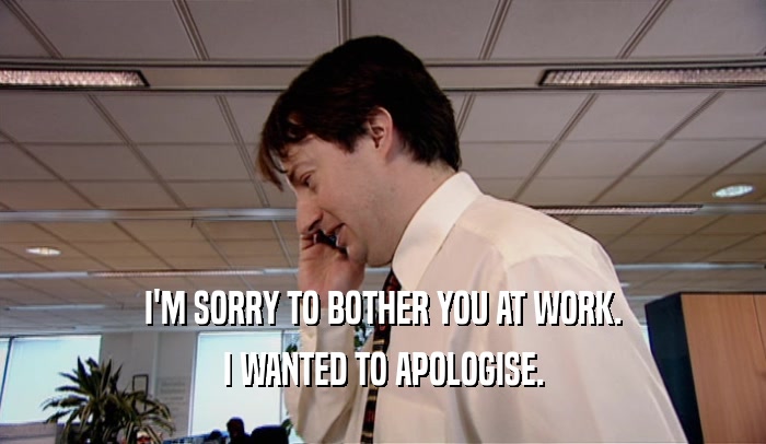 I'M SORRY TO BOTHER YOU AT WORK. I WANTED TO APOLOGISE. 