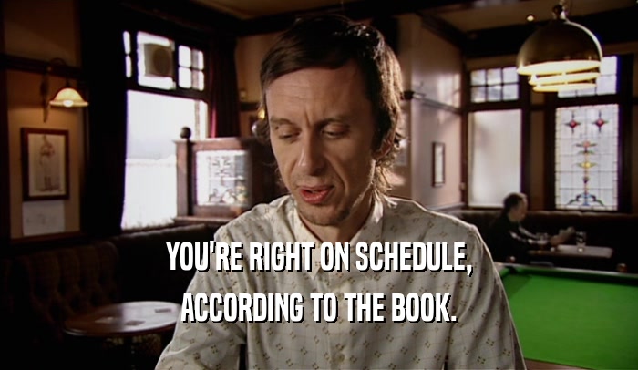 YOU'RE RIGHT ON SCHEDULE, ACCORDING TO THE BOOK. 