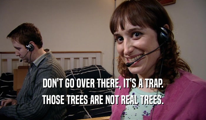DON'T GO OVER THERE, IT'S A TRAP. THOSE TREES ARE NOT REAL TREES. 