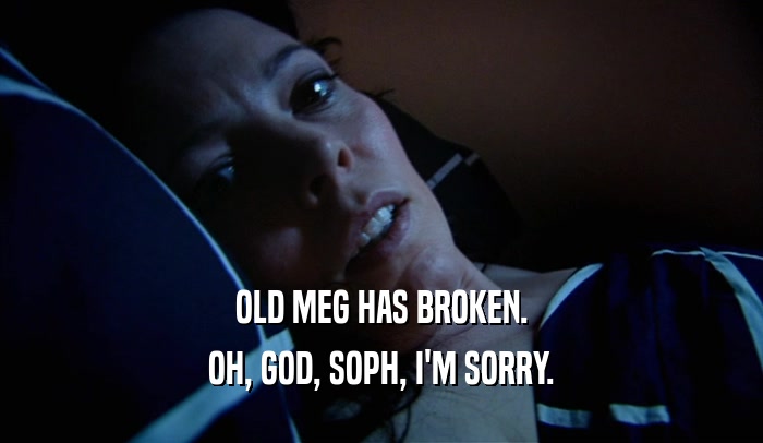 OLD MEG HAS BROKEN. OH, GOD, SOPH, I'M SORRY. 