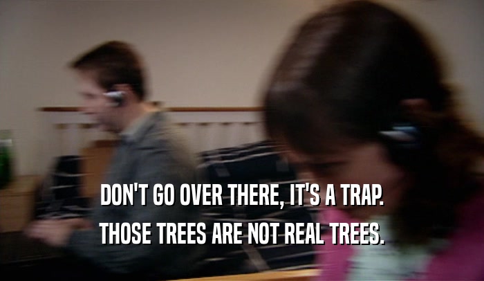 DON'T GO OVER THERE, IT'S A TRAP. THOSE TREES ARE NOT REAL TREES. 