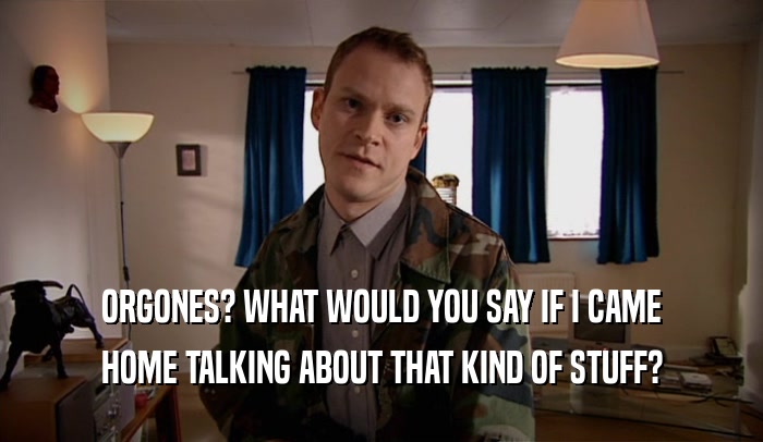 ORGONES? WHAT WOULD YOU SAY IF I CAME HOME TALKING ABOUT THAT KIND OF STUFF? 