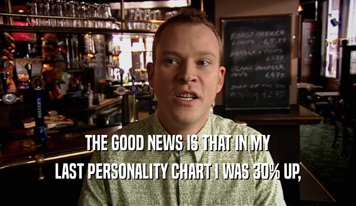 THE GOOD NEWS IS THAT IN MY LAST PERSONALITY CHART I WAS 30% UP, 