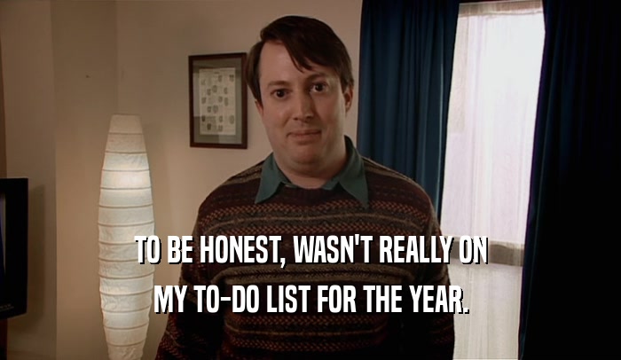 TO BE HONEST, WASN'T REALLY ON MY TO-DO LIST FOR THE YEAR. 