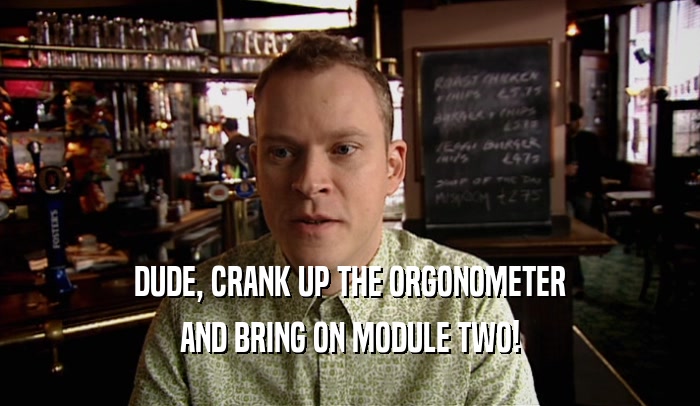 DUDE, CRANK UP THE ORGONOMETER AND BRING ON MODULE TWO! 