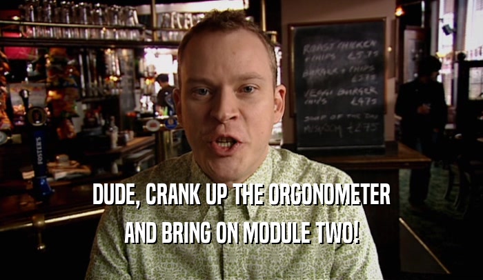 DUDE, CRANK UP THE ORGONOMETER AND BRING ON MODULE TWO! 
