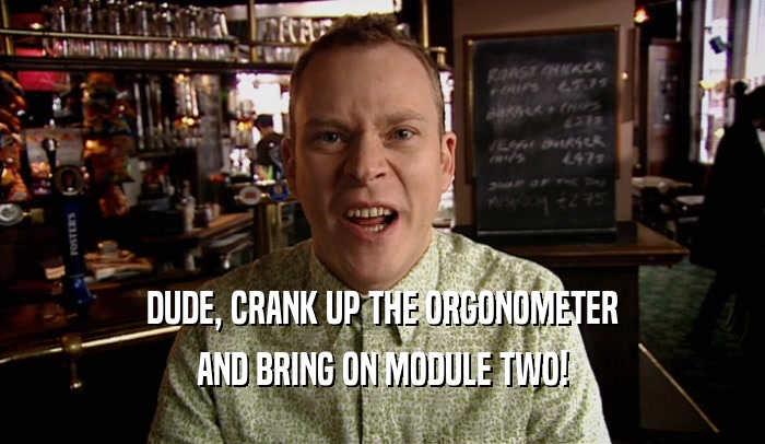 DUDE, CRANK UP THE ORGONOMETER AND BRING ON MODULE TWO! 