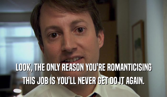 LOOK, THE ONLY REASON YOU'RE ROMANTICISING THIS JOB IS YOU'LL NEVER GET DO IT AGAIN. 