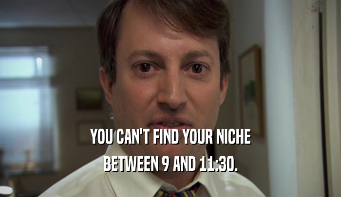 YOU CAN'T FIND YOUR NICHE
 BETWEEN 9 AND 11:30.
 