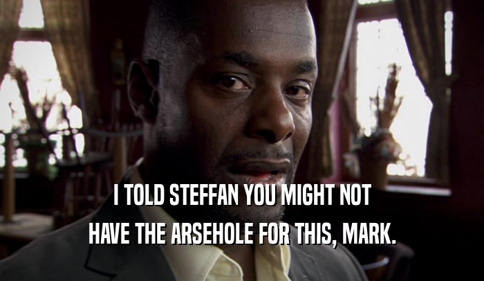 I TOLD STEFFAN YOU MIGHT NOT HAVE THE ARSEHOLE FOR THIS, MARK. 