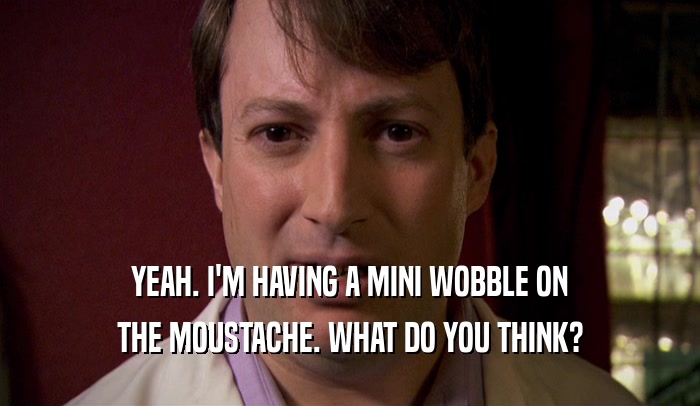 YEAH. I'M HAVING A MINI WOBBLE ON THE MOUSTACHE. WHAT DO YOU THINK? 