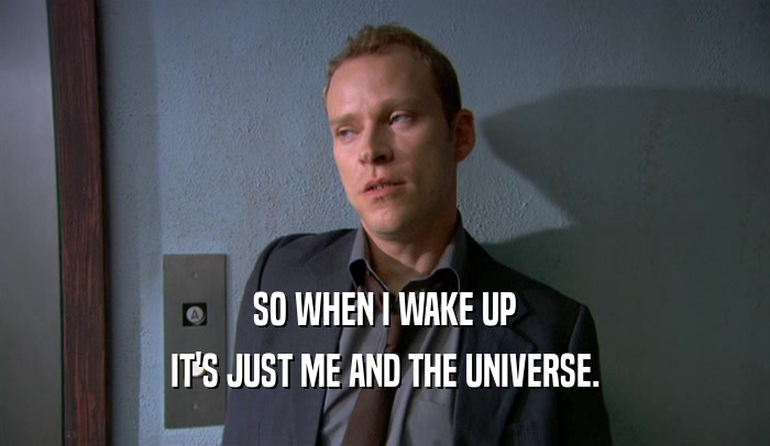 SO WHEN I WAKE UP IT'S JUST ME AND THE UNIVERSE. 