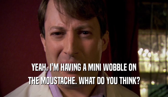 YEAH. I'M HAVING A MINI WOBBLE ON THE MOUSTACHE. WHAT DO YOU THINK? 