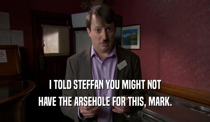 I TOLD STEFFAN YOU MIGHT NOT HAVE THE ARSEHOLE FOR THIS, MARK. 