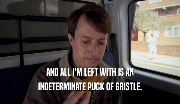AND ALL I'M LEFT WITH IS AN INDETERMINATE PUCK OF GRISTLE. 