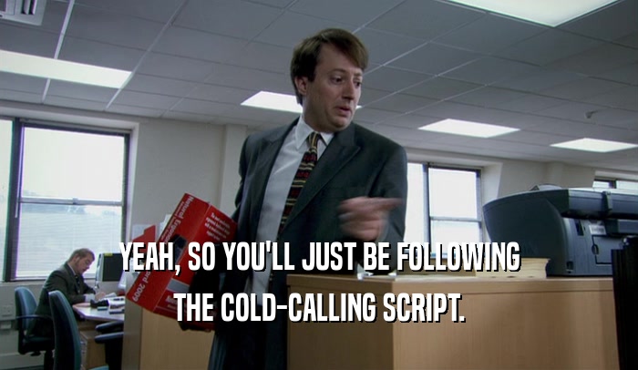 YEAH, SO YOU'LL JUST BE FOLLOWING
 THE COLD-CALLING SCRIPT.
 