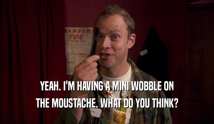 YEAH. I'M HAVING A MINI WOBBLE ON THE MOUSTACHE. WHAT DO YOU THINK? 