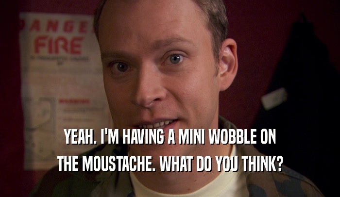 YEAH. I'M HAVING A MINI WOBBLE ON THE MOUSTACHE. WHAT DO YOU THINK? 