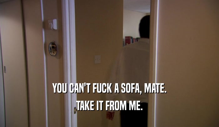 YOU CAN'T FUCK A SOFA, MATE. TAKE IT FROM ME. 