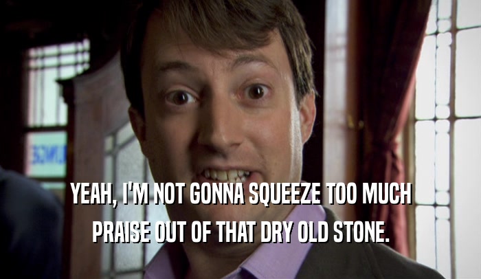 YEAH, I'M NOT GONNA SQUEEZE TOO MUCH PRAISE OUT OF THAT DRY OLD STONE. 