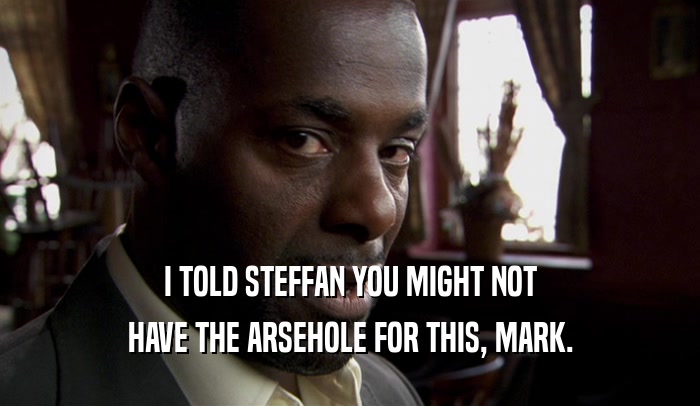 I TOLD STEFFAN YOU MIGHT NOT HAVE THE ARSEHOLE FOR THIS, MARK. 