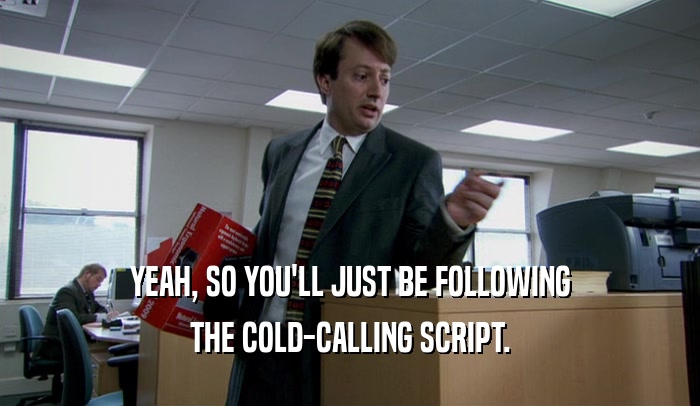 YEAH, SO YOU'LL JUST BE FOLLOWING
 THE COLD-CALLING SCRIPT.
 
