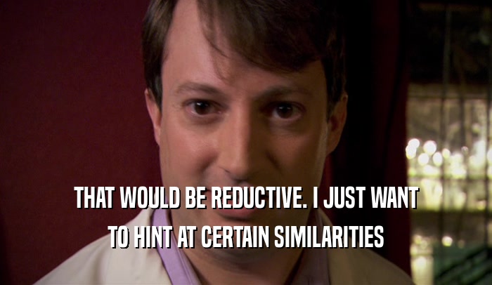 THAT WOULD BE REDUCTIVE. I JUST WANT TO HINT AT CERTAIN SIMILARITIES 