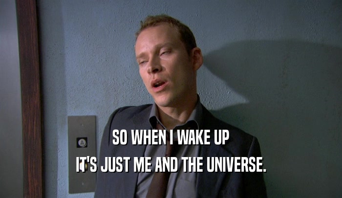 SO WHEN I WAKE UP IT'S JUST ME AND THE UNIVERSE. 