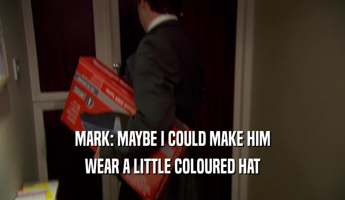 MARK: MAYBE I COULD MAKE HIM
 WEAR A LITTLE COLOURED HAT
 