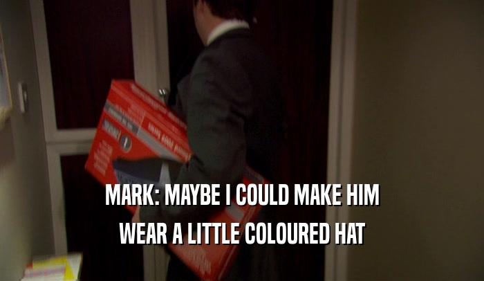 MARK: MAYBE I COULD MAKE HIM WEAR A LITTLE COLOURED HAT 