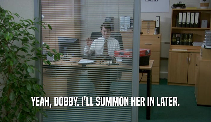 YEAH, DOBBY. I'LL SUMMON HER IN LATER.  