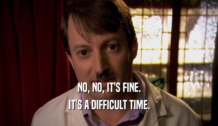 NO, NO, IT'S FINE. IT'S A DIFFICULT TIME. 